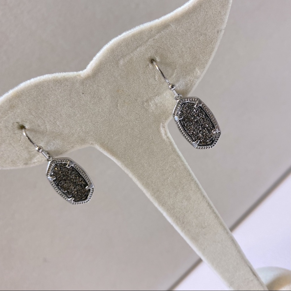 Silver Dangle Kerri Earrings with Black Drusy Gem